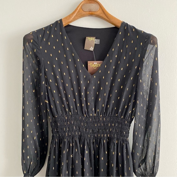 Taylor NWT Black & Gold Foil Dot Dress Size 2 - Picture 2 of 10